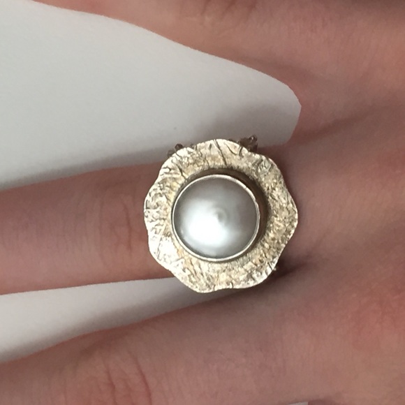 EUC Handmade 925 Sterling Silver Pave Pearl Ring! - Picture 2 of 7